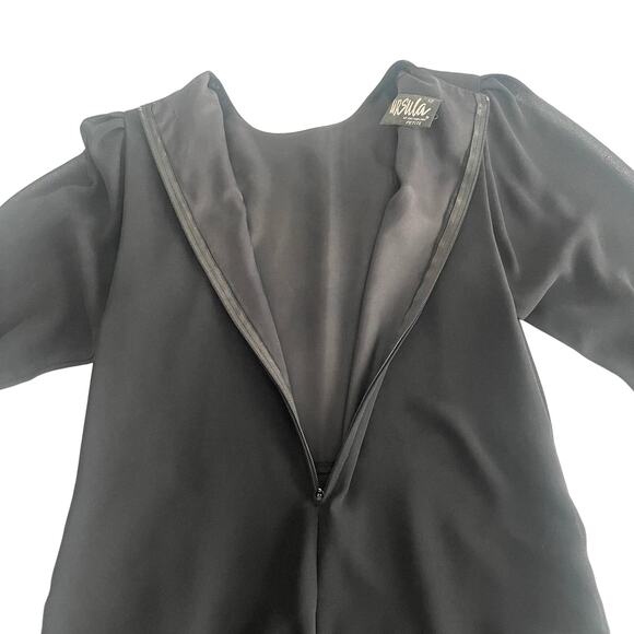 Ursula of Switzerland Black Shift Dress Sz 12 Sequin Flower Sheer Sleeve Formal - Picture 13 of 13